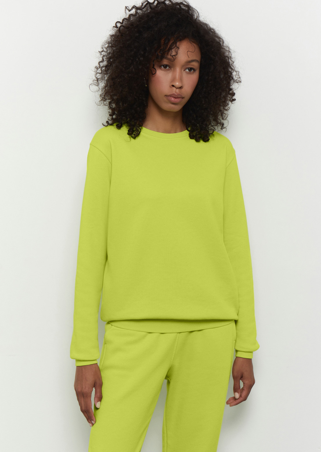 Lime color women basic three-thread sweatshirt